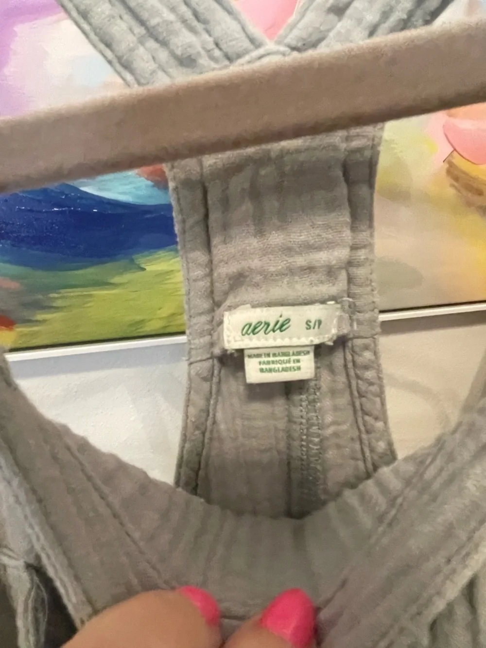 aerie Gray Ribbed Crossback Overalls size small boho lightweight - Picture 2 of 7